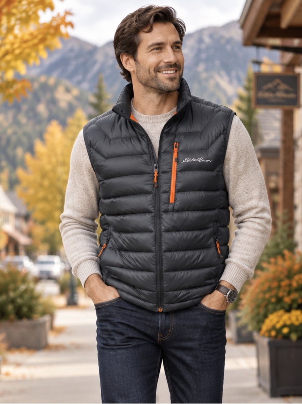 NWOT Eddie Bauer First Ascent EB800 Goose Down Puffer Vest Men’s L Navy Blue